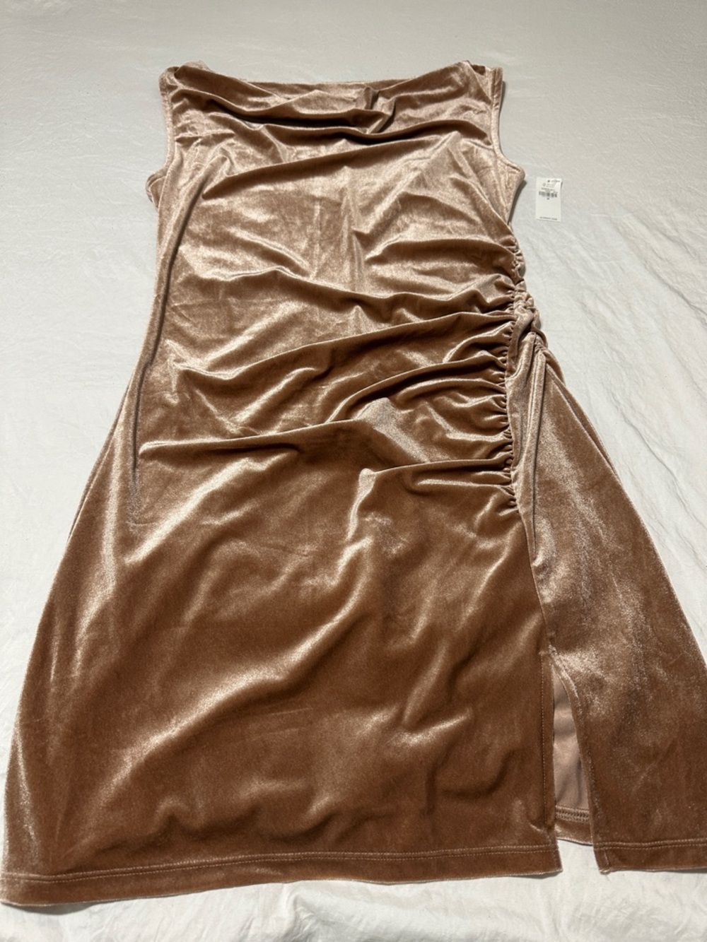 Old Navy Velvet Ruched Midi Dress in Taupe